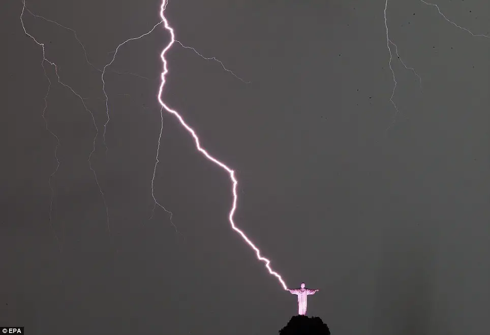 Christ the Redeemer Being Struck by Lightning