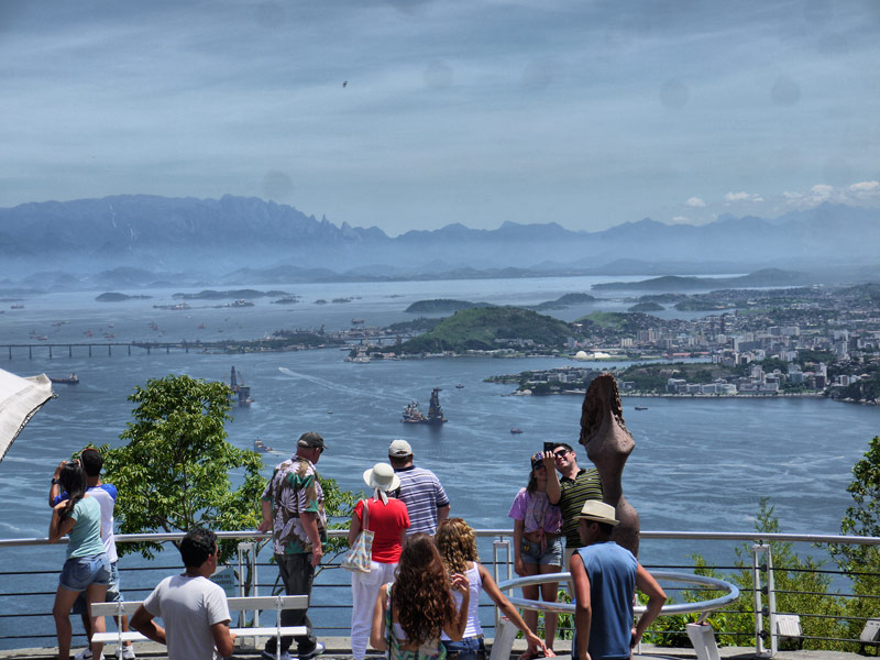 Tourists Looking Out Over Guanabara Bay from Sugarloaf Mountain