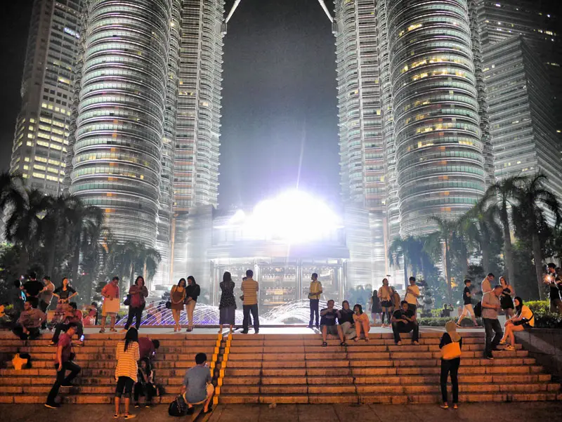 Lots of People Taking Selfies at Petronas Twin Towers - Kuala Lumpur, Malaysia