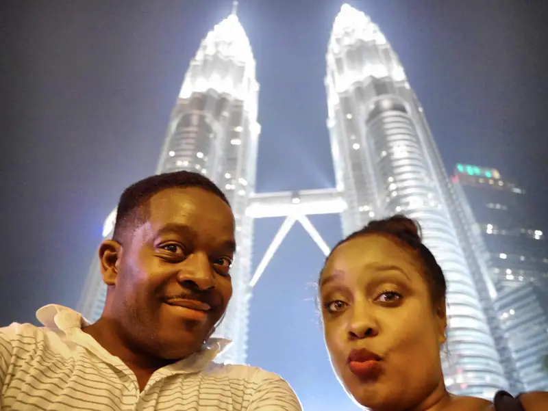Nat and Mase Night Time Selfie at the Petronas Towers - Kuala Lumpur, Malaysia