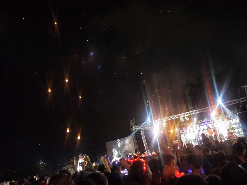 Music Stage and Lanterns in the Sky at Patong Beach New Years Eve Party - Phuket, Thailand