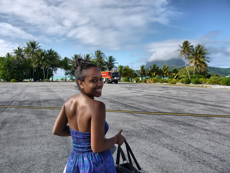 A VERY Excited Nat Arriving on Bora Bora Island - on the Airport Runway