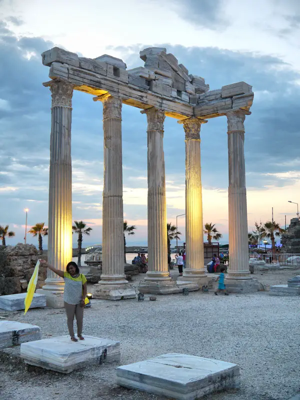 Me (Nat) Waving a Flag at the Temple of Apollon - Side, Turkey