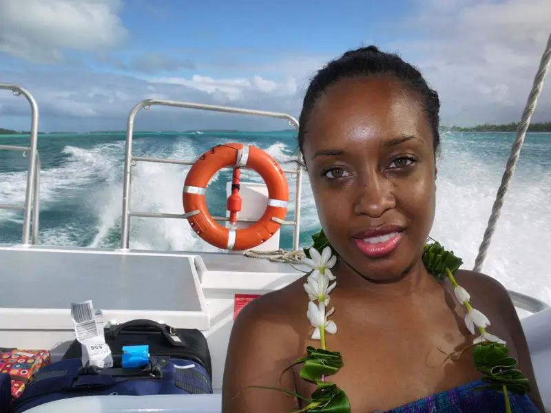 Nat in our Water Taxi on the Way from Bora Bora Airport to the Resort