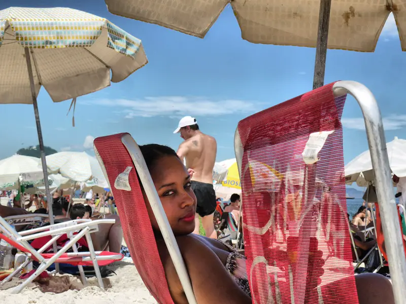 Nat Sitting On a Fold-Away Beach Chair on Copacabana Beach