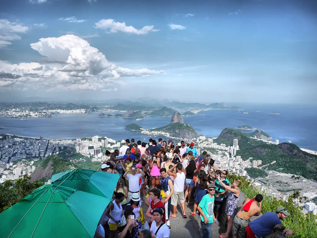 Crowds at the Summit of Corcovado Mountain to See Christ the Redeemer