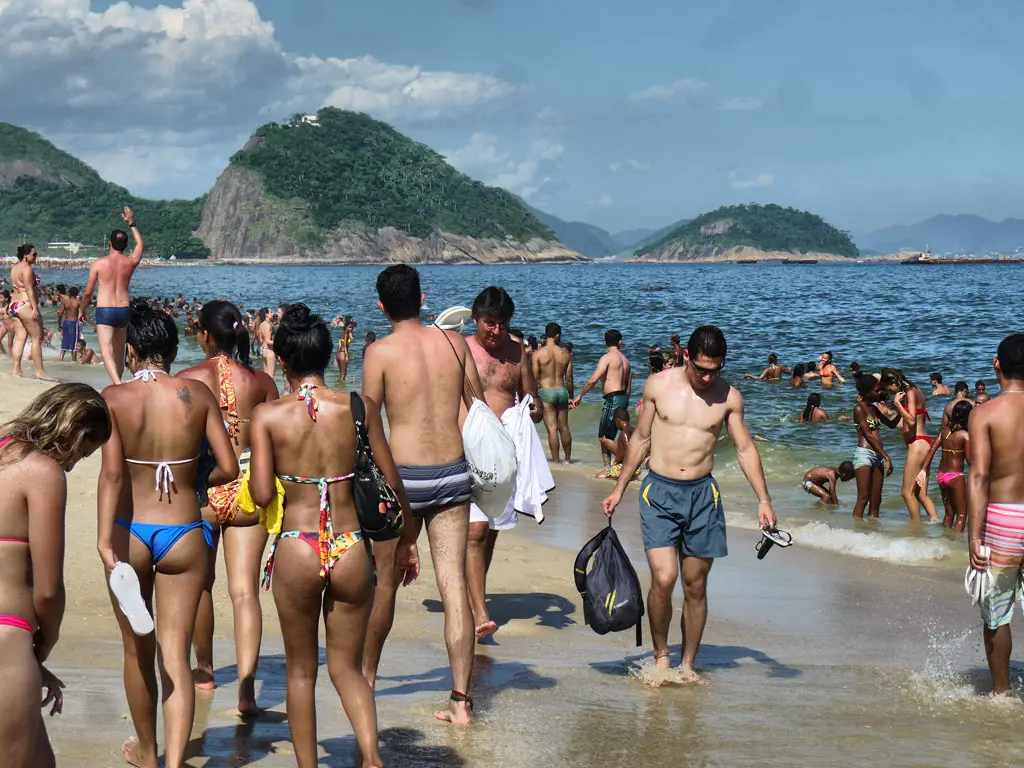 Beach Revellers on Copacabana Beach - Thong Bikinis, Swimming, Havaianas