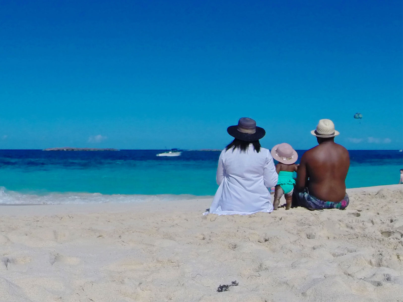 Nat, Mase and Layla on Paradise Island Beach, Bahamas