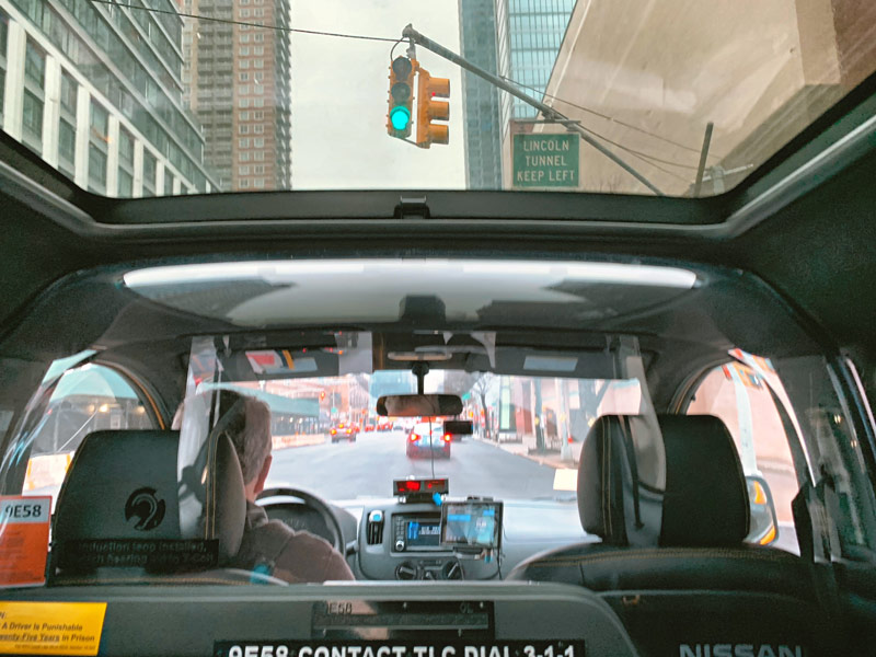 Our New York Taxi on the way to Brooklyn Bridge. It Even had a Panoramic Roof!