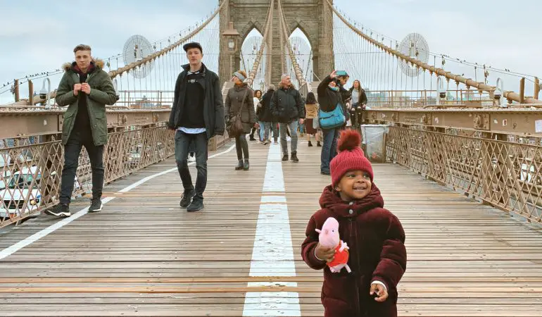 Our Toddler Daughter Walking Across Brooklyn Bridge