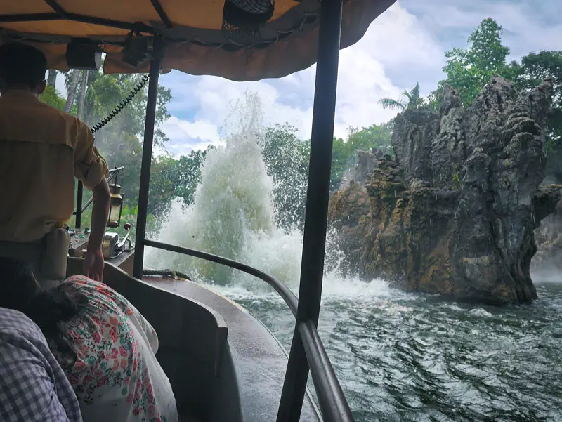 Beware! Explosions of Water Might Soak you on the Jungle River Cruise in Adventureland (Hong Kong Disneyland)