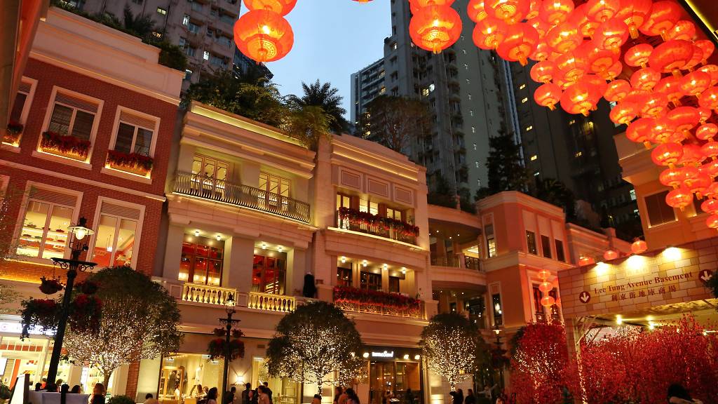 Red Lanterns Hanging Over Lee Tung Avenue in Wan Chai