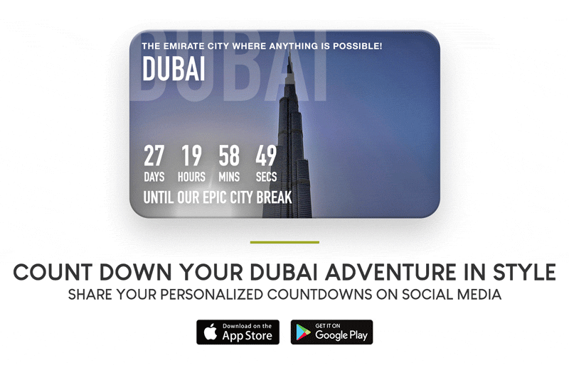 Dubai Countdown Card for iPhone and Android (CAN'T WAIT! App)