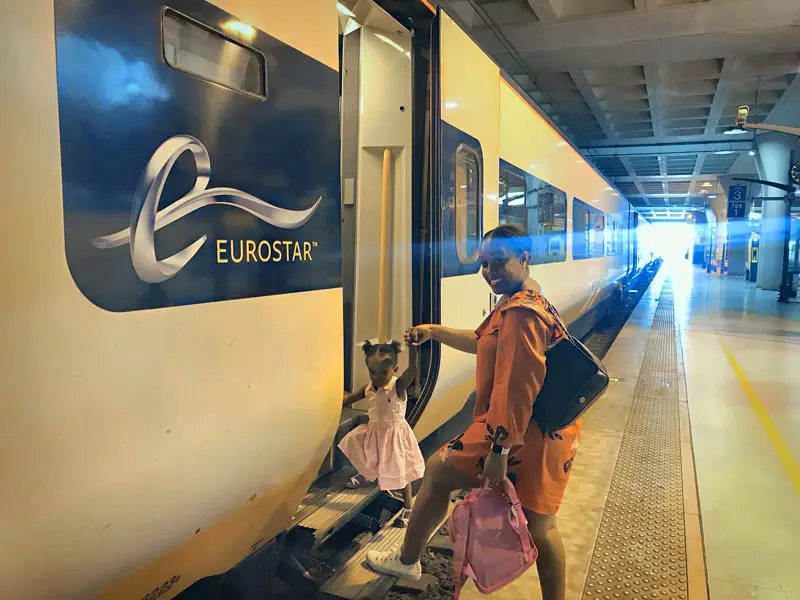 Nat and Layla Boarding the Eurostar from London to Disneyland Paris