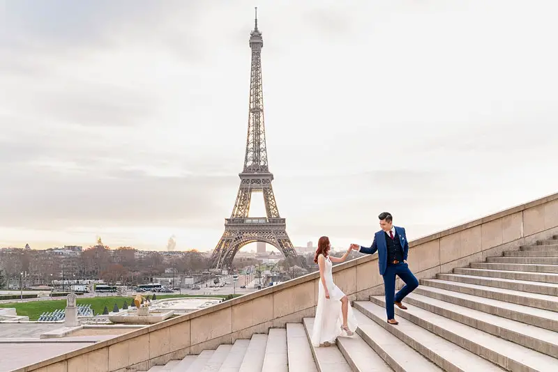 A Sunrise Proposal on the Trocadero Steps, Overlooking the Eiffel Tower