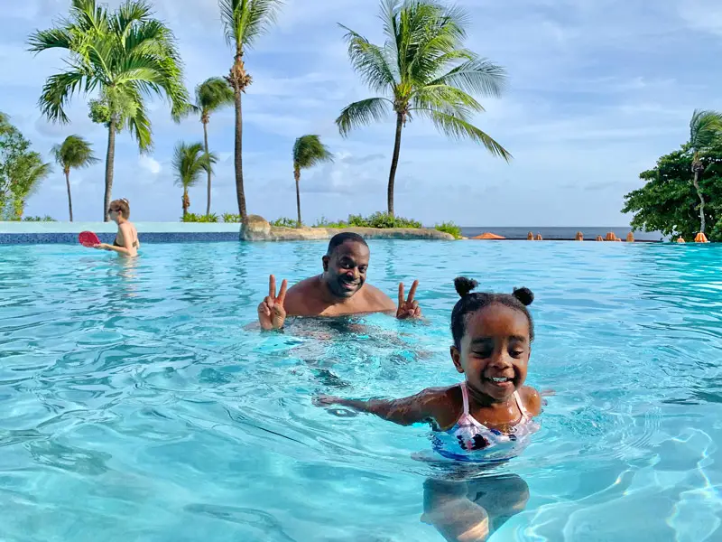 Daddy Shark and Baby Shark Enjoying One of the Many Pools at the Hilton Barbados Resort
