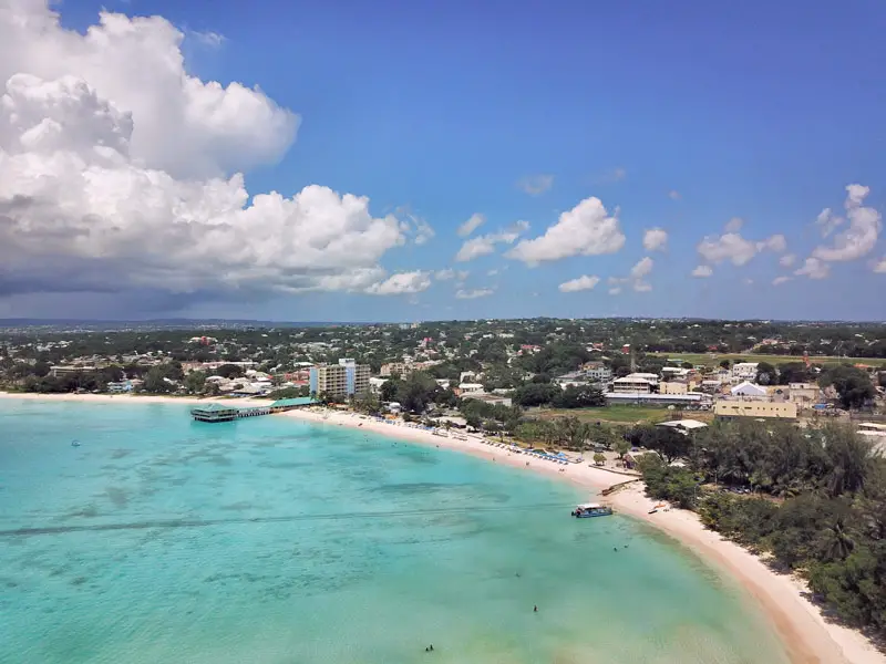 Pebbles Beach on Carlisle Bay, Barbados - Birds Eye Drone View (Best Beaches in the Caribbean)