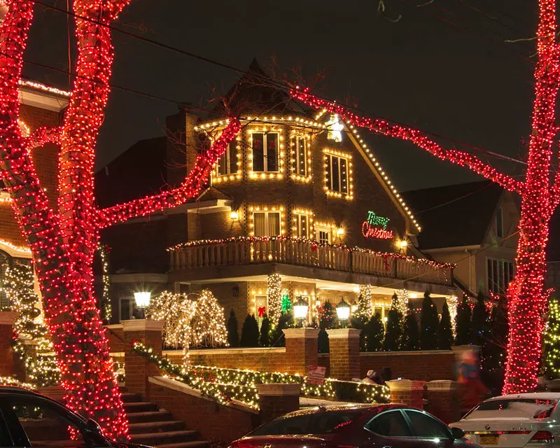 Dyker Heights Christmas Lights and Decorations on a House in Brooklyn, NYC