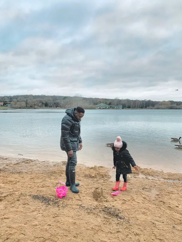 Family at Ruislip Lido - West London's Secret Hidden Beach in Winter