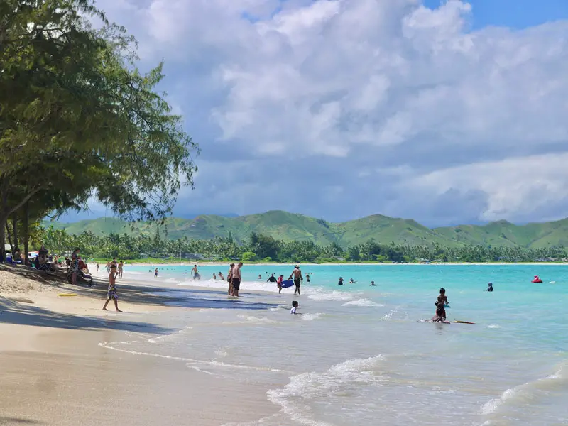 Families Enjoying Kailua Beach on Oahu Island, Hawaii