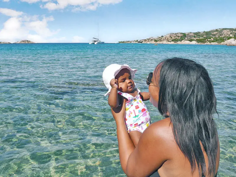 Mother and Baby on Cala Garibaldi, Isola Caprera, Sardinia, Italy