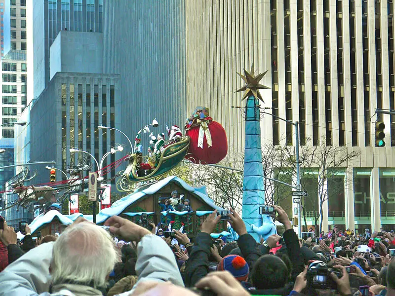 Santa Claus and his Christmas Elves at Macy's Thanksgiving Day Parade in New York City