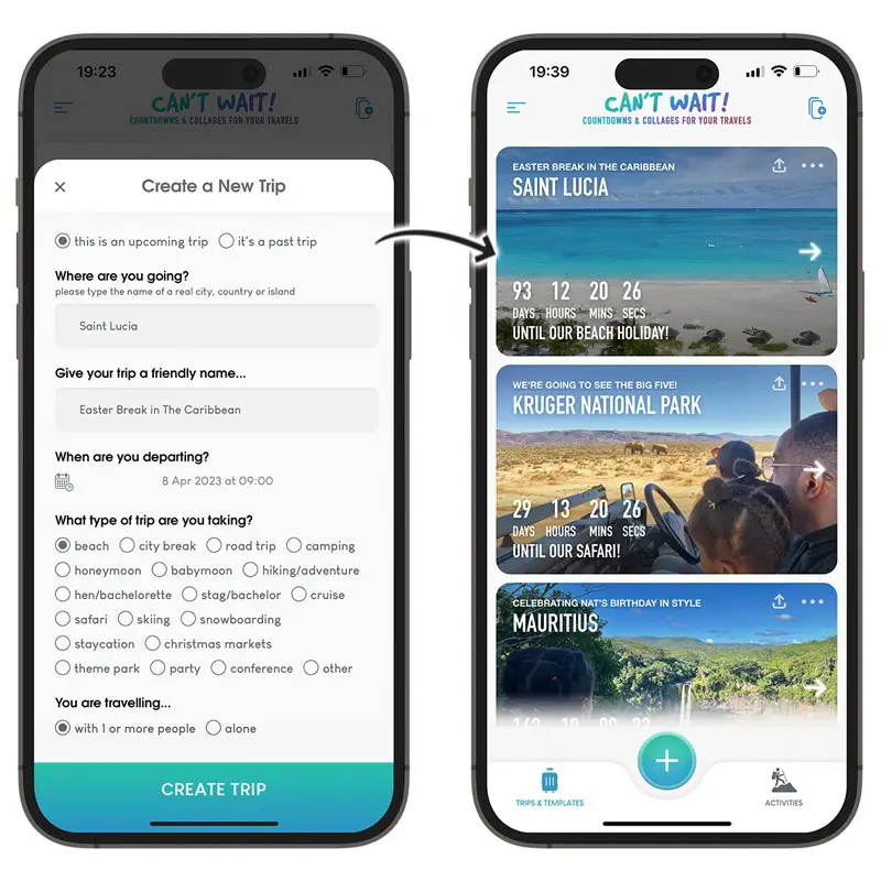Vacation & Holiday Countdown App - Create New Trip