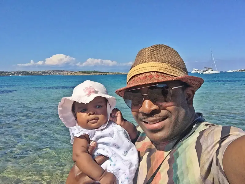 Mase and Baby Layla on Beach in Sardinia Italy