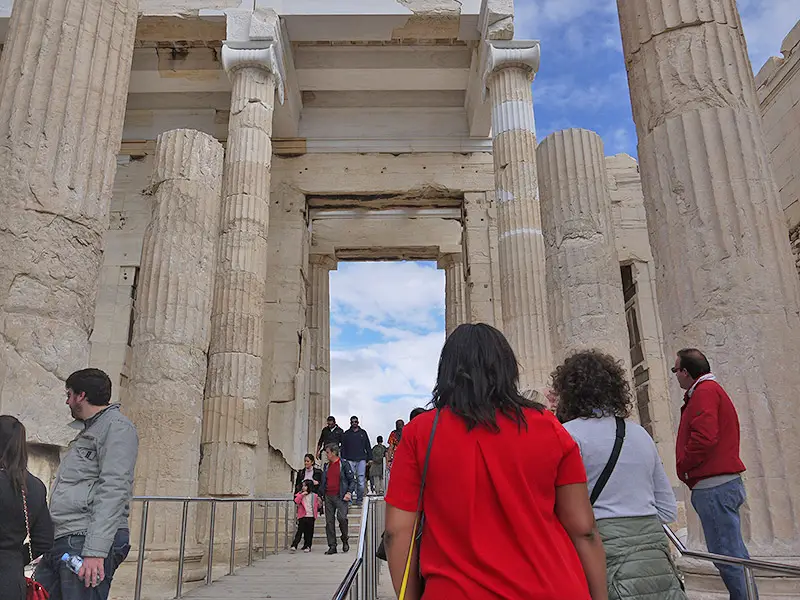 nat walking through athens acropolis in greece