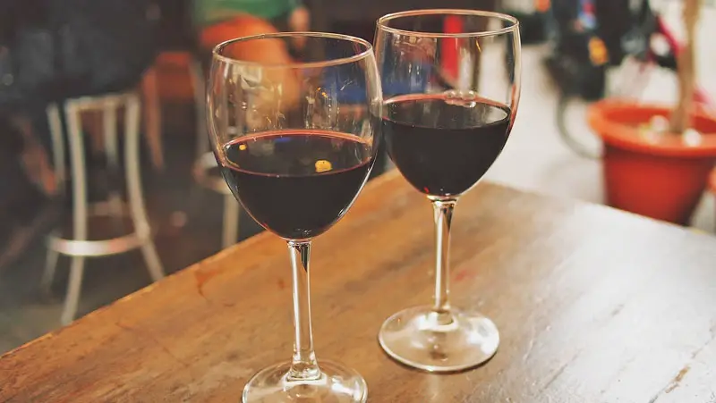 red wine glasses on table