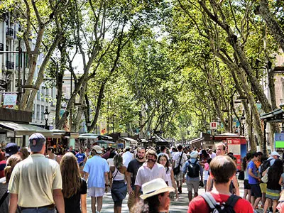 Stroll Through Bustling Crowds on La Rambla