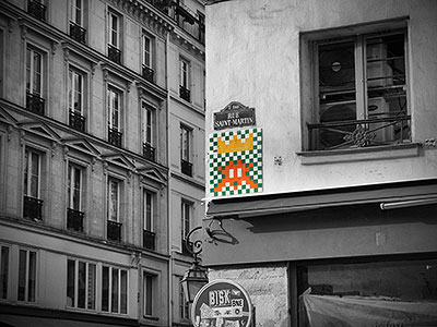 Space Invader Art on the Street Corner