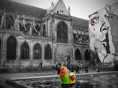 Admiring the Colourful Stravinsky Fountain