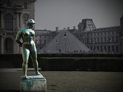A Naked Lady Admiring the Louvre